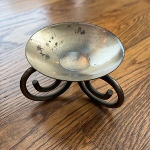 Vintage Brass Gold Pillar Candle Holder Swirly Three Legs